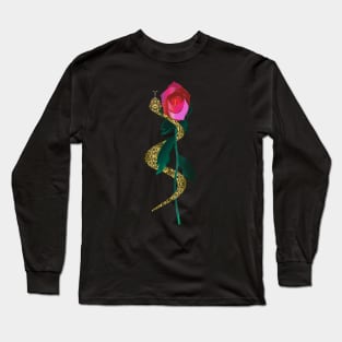 Yellow Black Serpent with Red Rose Long Sleeve T-Shirt